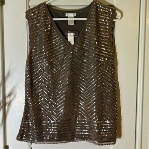 NWT - Women’s pewter and silver embellished sleeveless blouse - size XL